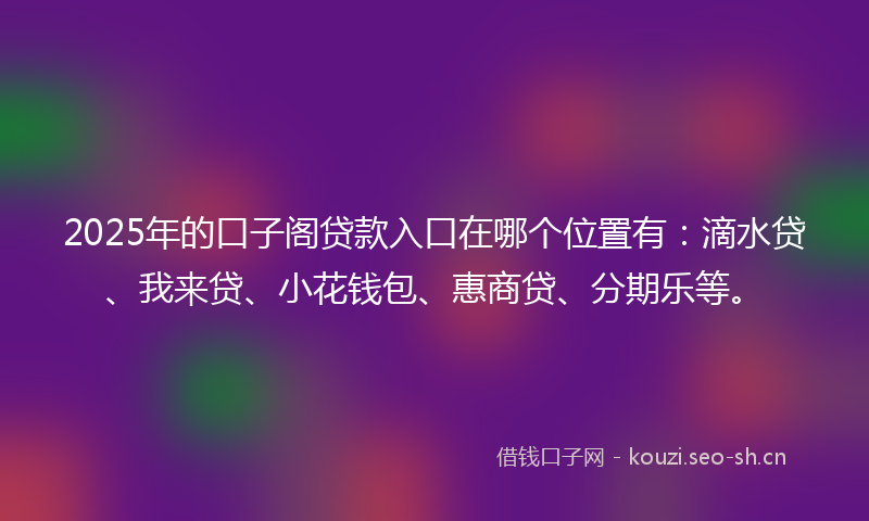 2025年的口子阁贷款入口在哪个位置有：滴水贷、我来贷、小花钱包、惠商贷、分期乐等。