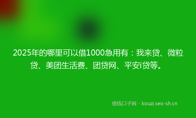 2025年的哪里可以借1000急用有：我来贷、微粒贷、美团生活费、团贷网、平安i贷等。