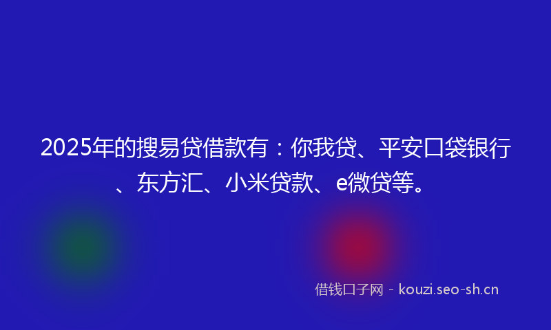 2025年的搜易贷借款有：你我贷、平安口袋银行、东方汇、小米贷款、e微贷等。