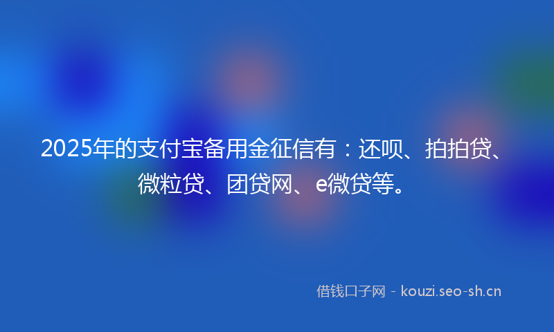 2025年的支付宝备用金征信有：还呗、拍拍贷、微粒贷、团贷网、e微贷等。