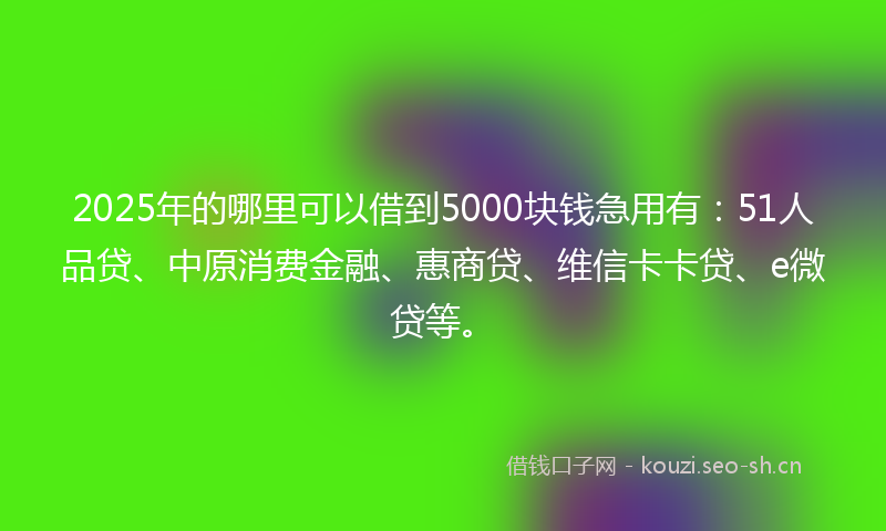 2025年的哪里可以借到5000块钱急用有：51人品贷、中原消费金融、惠商贷、维信卡卡贷、e微贷等。