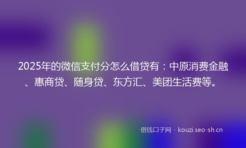 2025年的微信支付分怎么借贷有：中原消费金融、惠商贷、随身贷、东方汇、美团生活费等。