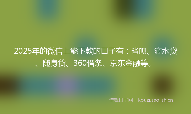 2025年的微信上能下款的口子有：省呗、滴水贷、随身贷、360借条、京东金融等。