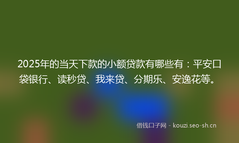 2025年的当天下款的小额贷款有哪些有：平安口袋银行、读秒贷、我来贷、分期乐、安逸花等。