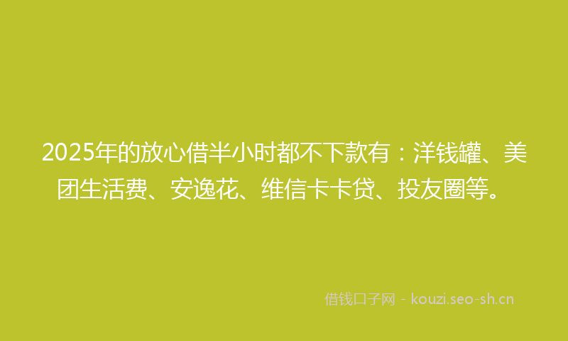 2025年的放心借半小时都不下款有：洋钱罐、美团生活费、安逸花、维信卡卡贷、投友圈等。