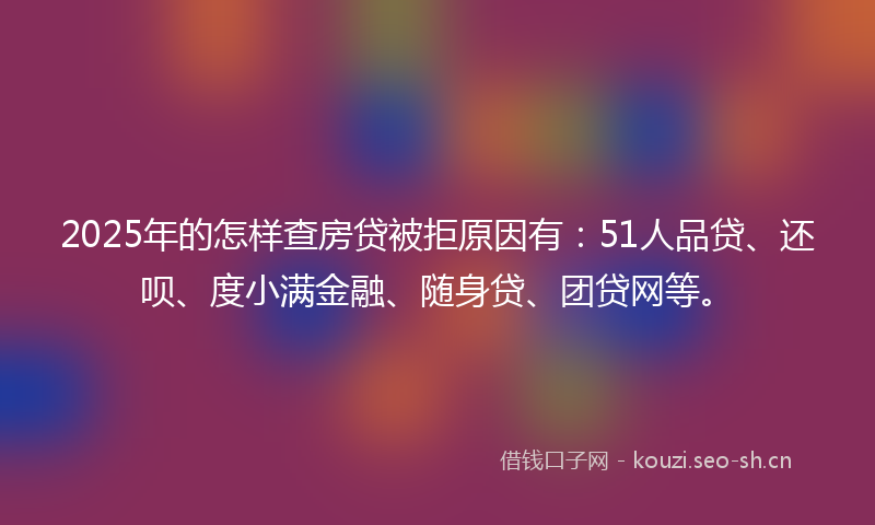 2025年的怎样查房贷被拒原因有：51人品贷、还呗、度小满金融、随身贷、团贷网等。