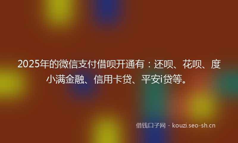 2025年的微信支付借呗开通有：还呗、花呗、度小满金融、信用卡贷、平安i贷等。
