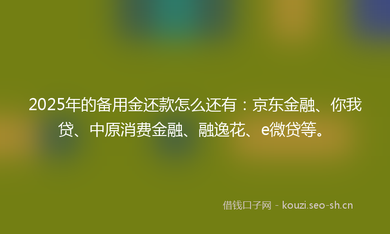 2025年的备用金还款怎么还有：京东金融、你我贷、中原消费金融、融逸花、e微贷等。