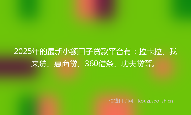 2025年的最新小额口子贷款平台有：拉卡拉、我来贷、惠商贷、360借条、功夫贷等。