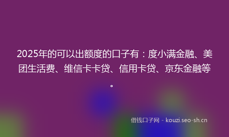 2025年的可以出额度的口子有：度小满金融、美团生活费、维信卡卡贷、信用卡贷、京东金融等。