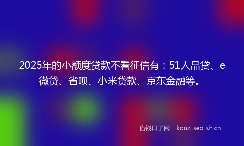2025年的小额度贷款不看征信有：51人品贷、e微贷、省呗、小米贷款、京东金融等。