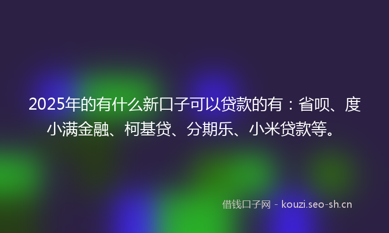 2025年的有什么新口子可以贷款的有：省呗、度小满金融、柯基贷、分期乐、小米贷款等。
