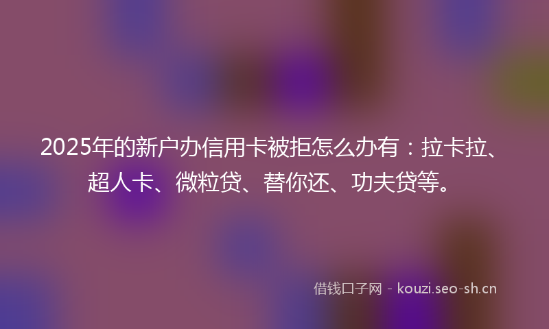 2025年的新户办信用卡被拒怎么办有：拉卡拉、超人卡、微粒贷、替你还、功夫贷等。