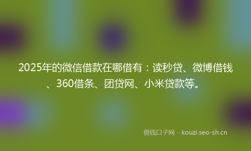2025年的微信借款在哪借有：读秒贷、微博借钱、360借条、团贷网、小米贷款等。