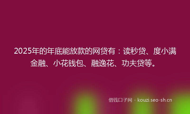 2025年的年底能放款的网贷有：读秒贷、度小满金融、小花钱包、融逸花、功夫贷等。