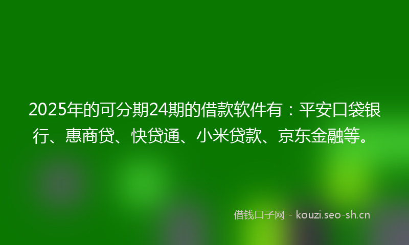 2025年的可分期24期的借款软件有：平安口袋银行、惠商贷、快贷通、小米贷款、京东金融等。