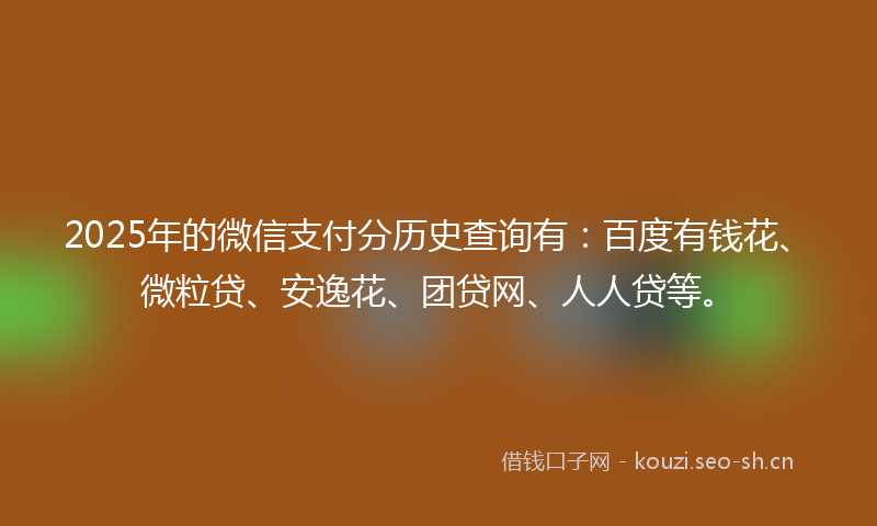 2025年的微信支付分历史查询有：百度有钱花、微粒贷、安逸花、团贷网、人人贷等。
