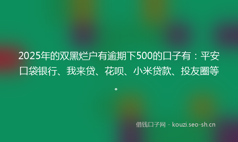 2025年的双黑烂户有逾期下500的口子有：平安口袋银行、我来贷、花呗、小米贷款、投友圈等。