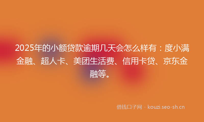 2025年的小额贷款逾期几天会怎么样有：度小满金融、超人卡、美团生活费、信用卡贷、京东金融等。
