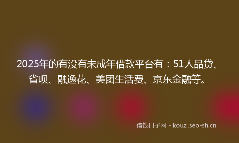 2025年的有没有未成年借款平台有：51人品贷、省呗、融逸花、美团生活费、京东金融等。
