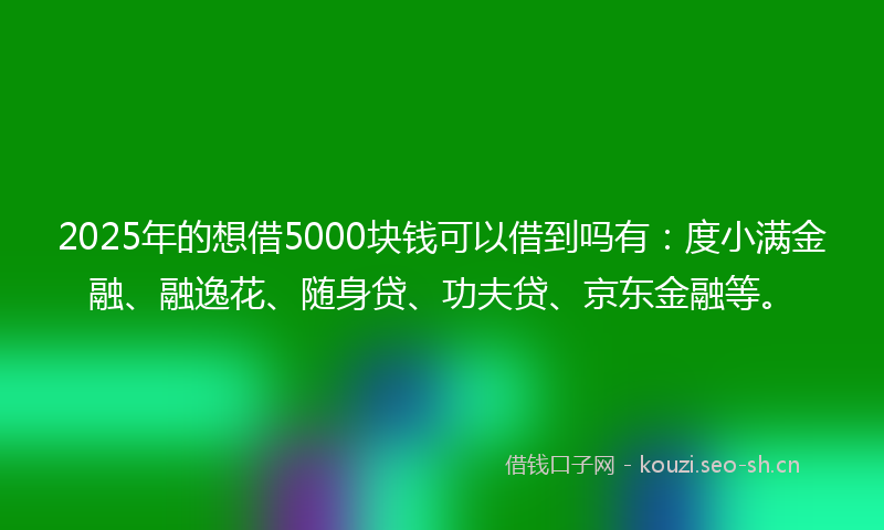 2025年的想借5000块钱可以借到吗有：度小满金融、融逸花、随身贷、功夫贷、京东金融等。