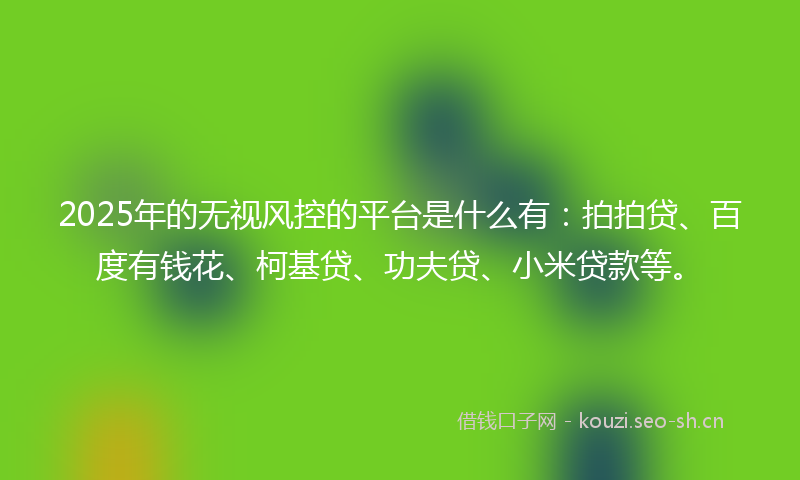 2025年的无视风控的平台是什么有：拍拍贷、百度有钱花、柯基贷、功夫贷、小米贷款等。