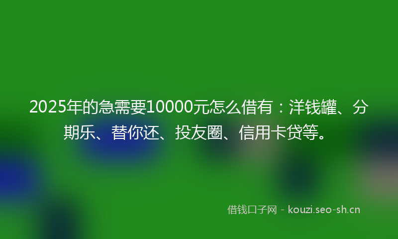 2025年的急需要10000元怎么借有：洋钱罐、分期乐、替你还、投友圈、信用卡贷等。