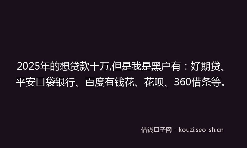 2025年的想贷款十万,但是我是黑户有：好期贷、平安口袋银行、百度有钱花、花呗、360借条等。