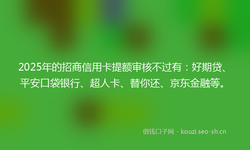 2025年的招商信用卡提额审核不过有：好期贷、平安口袋银行、超人卡、替你还、京东金融等。
