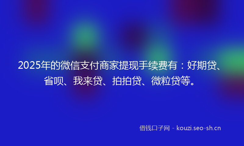 2025年的微信支付商家提现手续费有：好期贷、省呗、我来贷、拍拍贷、微粒贷等。