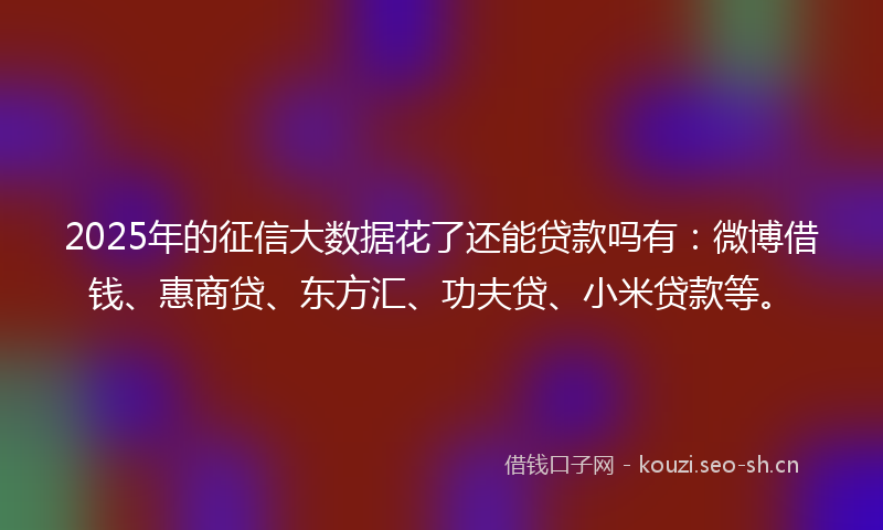 2025年的征信大数据花了还能贷款吗有：微博借钱、惠商贷、东方汇、功夫贷、小米贷款等。