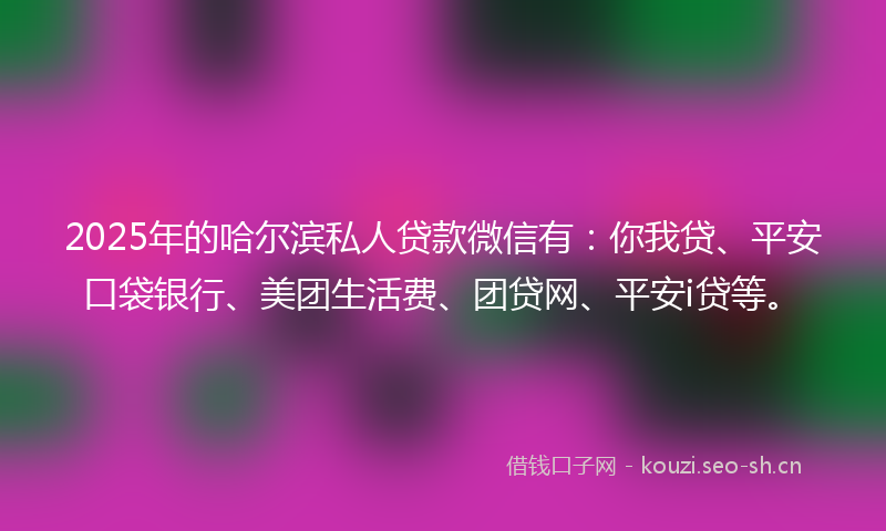 2025年的哈尔滨私人贷款微信有：你我贷、平安口袋银行、美团生活费、团贷网、平安i贷等。
