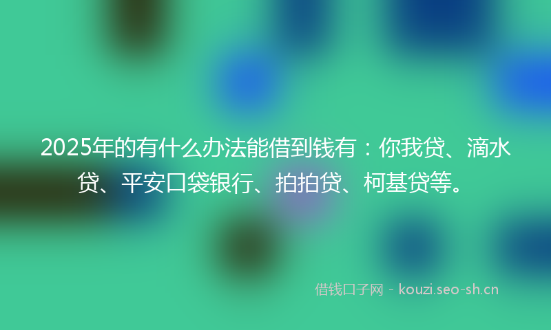 2025年的有什么办法能借到钱有：你我贷、滴水贷、平安口袋银行、拍拍贷、柯基贷等。