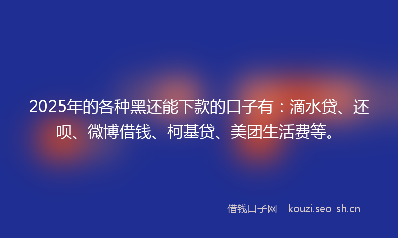 2025年的各种黑还能下款的口子有：滴水贷、还呗、微博借钱、柯基贷、美团生活费等。