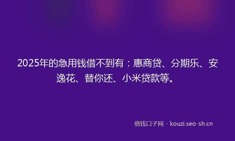 2025年的急用钱借不到有：惠商贷、分期乐、安逸花、替你还、小米贷款等。