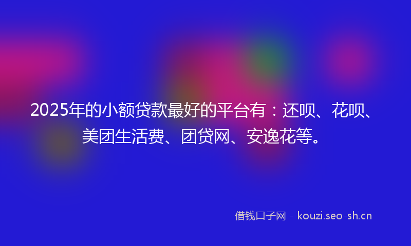 2025年的小额贷款最好的平台有：还呗、花呗、美团生活费、团贷网、安逸花等。