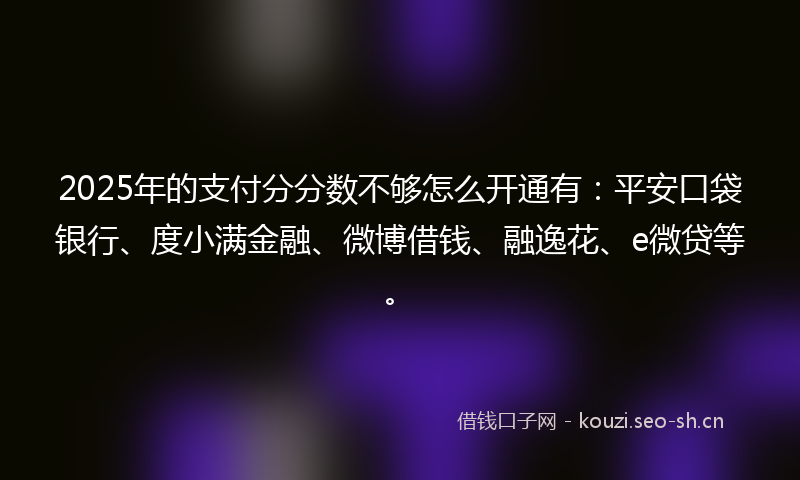 2025年的支付分分数不够怎么开通有：平安口袋银行、度小满金融、微博借钱、融逸花、e微贷等。
