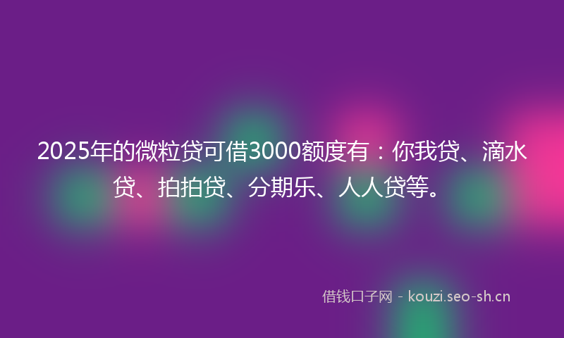 2025年的微粒贷可借3000额度有：你我贷、滴水贷、拍拍贷、分期乐、人人贷等。