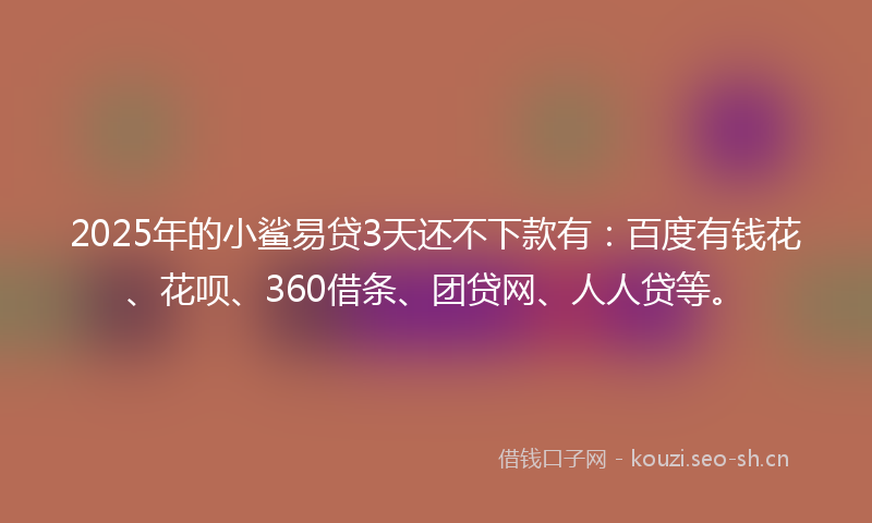 2025年的小鲨易贷3天还不下款有：百度有钱花、花呗、360借条、团贷网、人人贷等。
