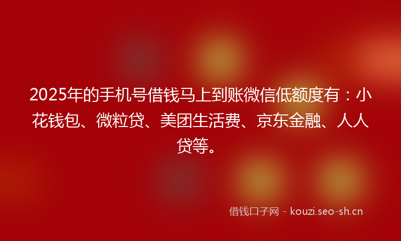 2025年的手机号借钱马上到账微信低额度有：小花钱包、微粒贷、美团生活费、京东金融、人人贷等。