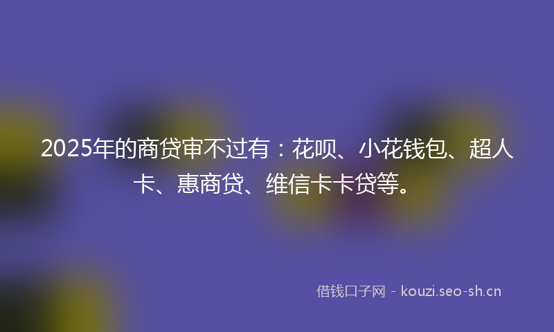2025年的商贷审不过有：花呗、小花钱包、超人卡、惠商贷、维信卡卡贷等。
