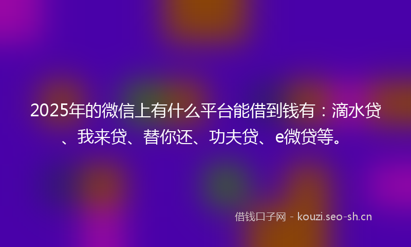 2025年的微信上有什么平台能借到钱有：滴水贷、我来贷、替你还、功夫贷、e微贷等。
