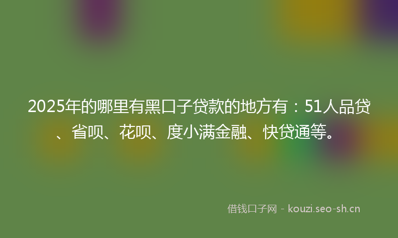 2025年的哪里有黑口子贷款的地方有：51人品贷、省呗、花呗、度小满金融、快贷通等。