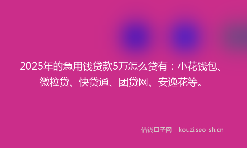 2025年的急用钱贷款5万怎么贷有：小花钱包、微粒贷、快贷通、团贷网、安逸花等。