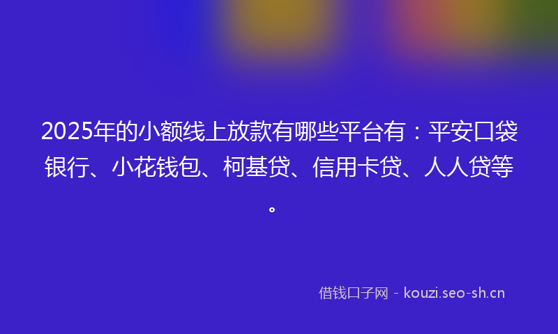 2025年的小额线上放款有哪些平台有：平安口袋银行、小花钱包、柯基贷、信用卡贷、人人贷等。