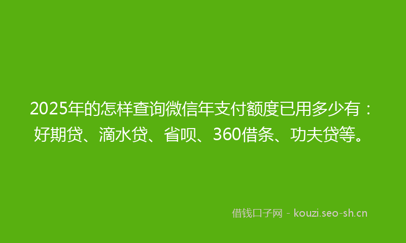 2025年的怎样查询微信年支付额度已用多少有：好期贷、滴水贷、省呗、360借条、功夫贷等。