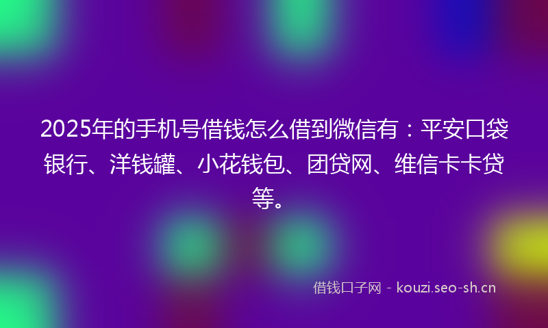 2025年的手机号借钱怎么借到微信有：平安口袋银行、洋钱罐、小花钱包、团贷网、维信卡卡贷等。