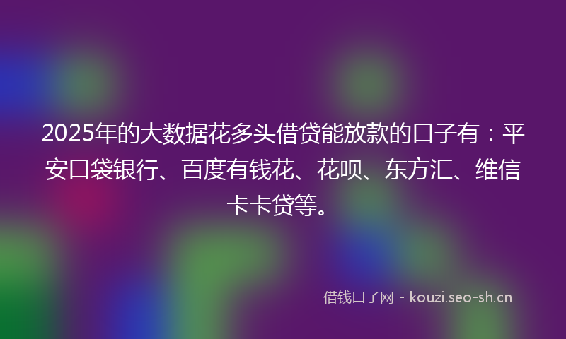2025年的大数据花多头借贷能放款的口子有：平安口袋银行、百度有钱花、花呗、东方汇、维信卡卡贷等。