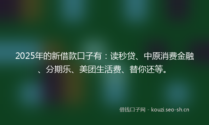 2025年的新借款口子有：读秒贷、中原消费金融、分期乐、美团生活费、替你还等。