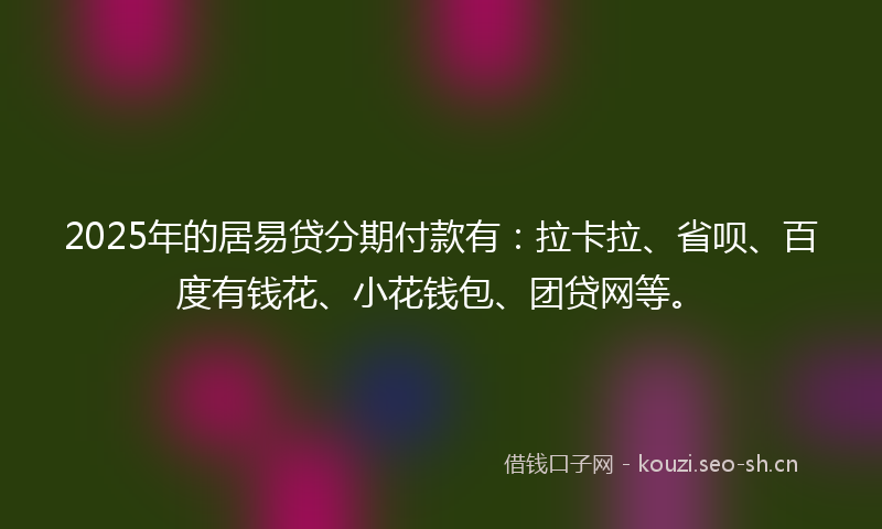 2025年的居易贷分期付款有：拉卡拉、省呗、百度有钱花、小花钱包、团贷网等。